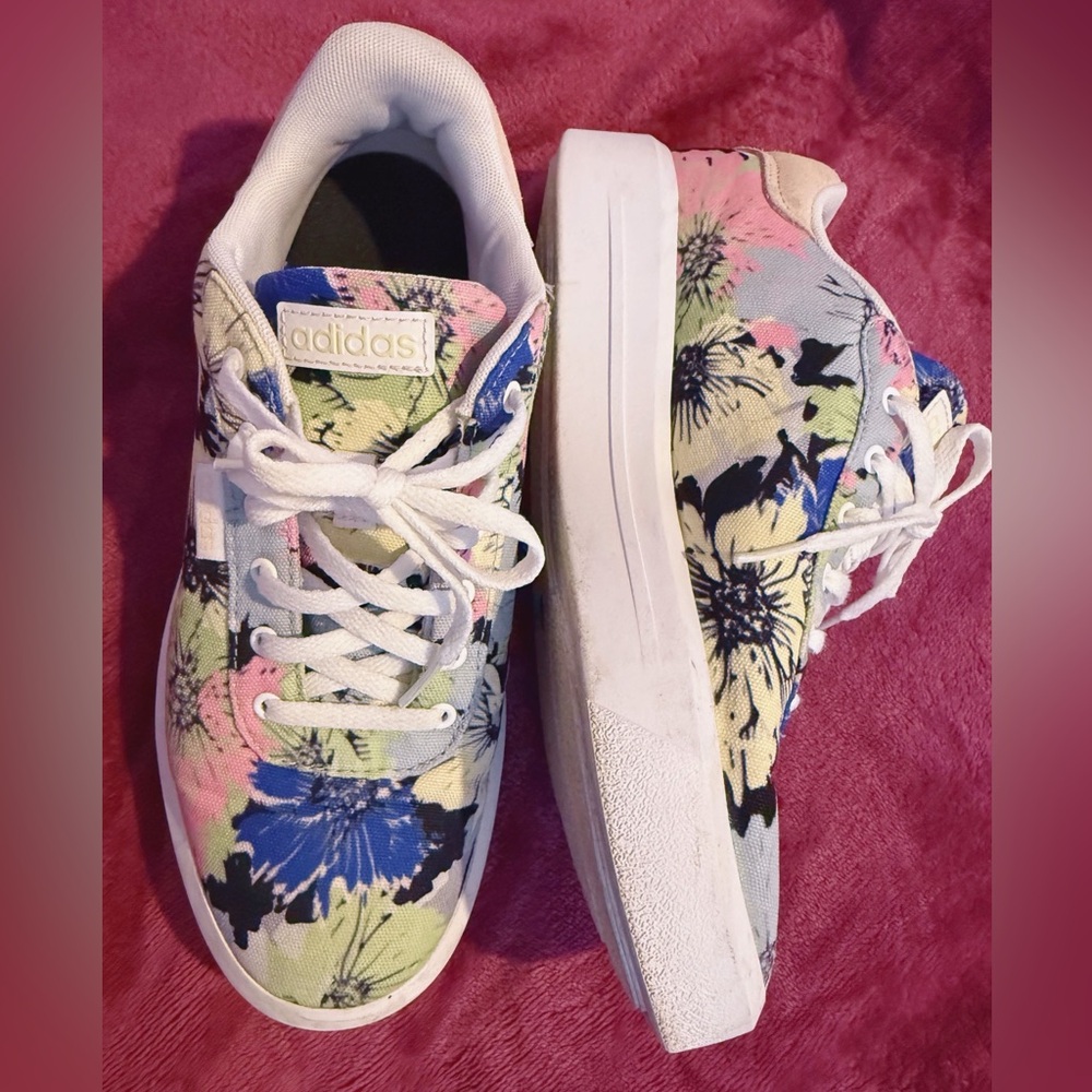 Adidas Women's Floral Sneakers - Blue and Pink - Picture 9 of 9